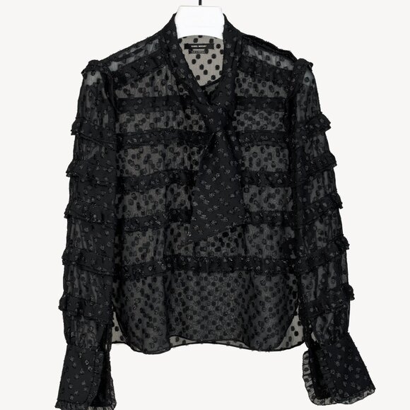 Isabel Marant AW/16 Alba Black Fil Coupé Polka Dot Blouse - Picture 2 of 11